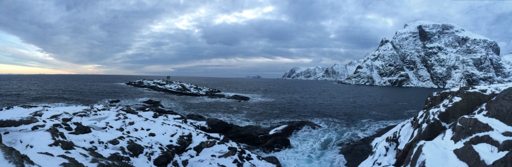 Å i Lofoten, beyond the road's end. Værøy visible in the distance.