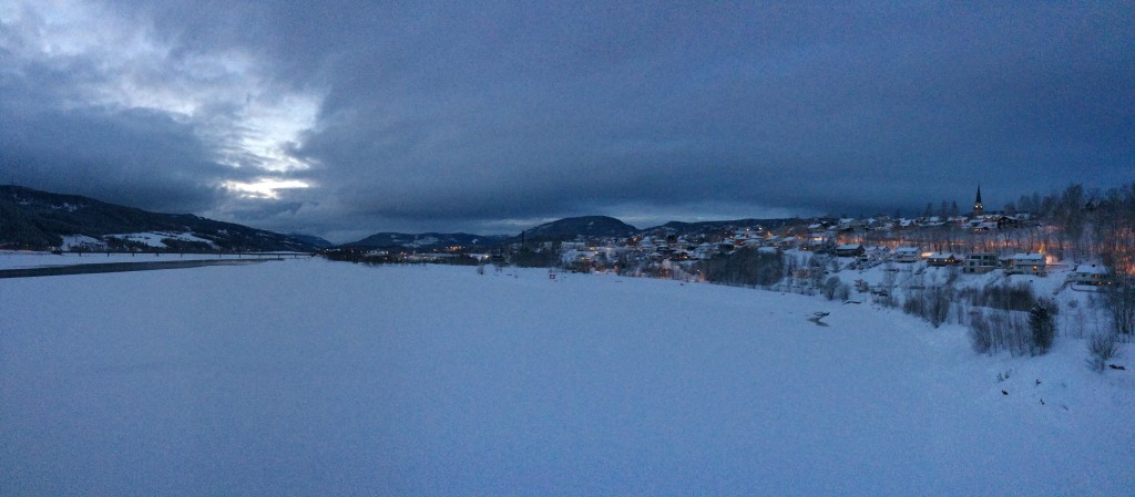 Lillehammer in evening-wear, from Vingnes Bridge, a steinkast from my ancestors' last home in Kobberberget.