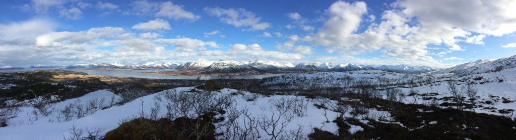 Looking toward Hinnøya, Norway's largest island, Sortland and Sortland Strait below. Vesterålen.