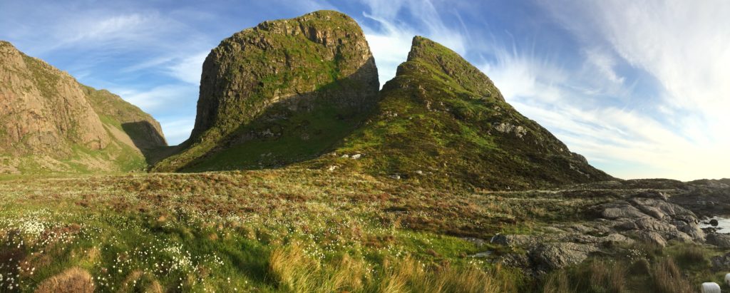 The iconic split peak of Kinnaklova on Øya Kinn, the Island of Kinn, Sogn og Fjordane. (The excellent Kinn Brewery takes its name from the island and its logo from Kinnaklova.)